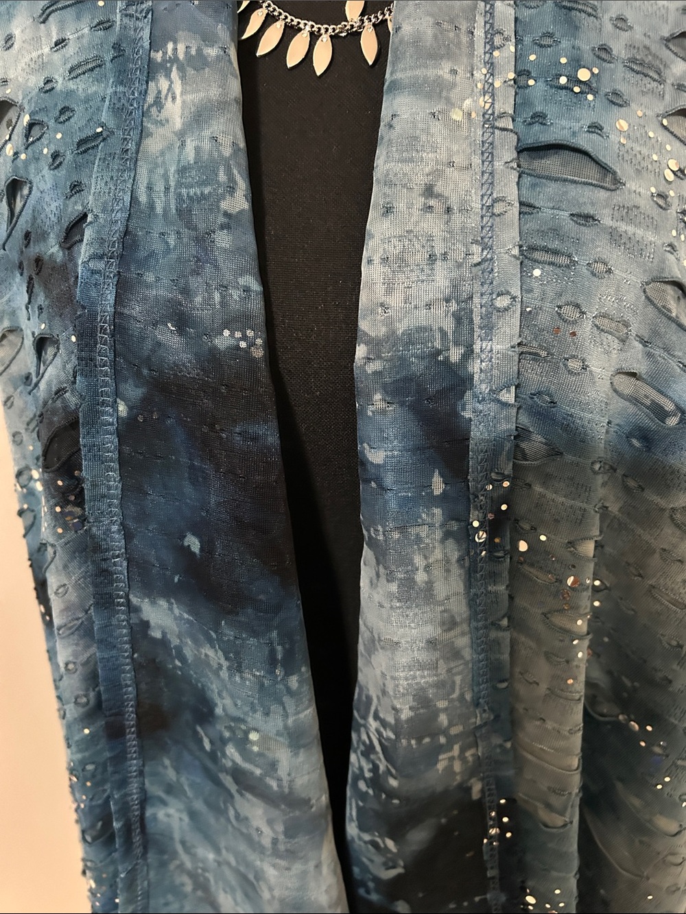 new directions Blue Tie-Dye Open Front Asymmetrical Vest with Sparkle - Picture 2 of 5